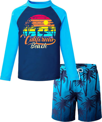 Boys Swim Set with Swim Trunks Bathing Suit Long Sleeve Swim Shirt Quick Dry Rash Guard Swimsuit Kids Swimwear Size