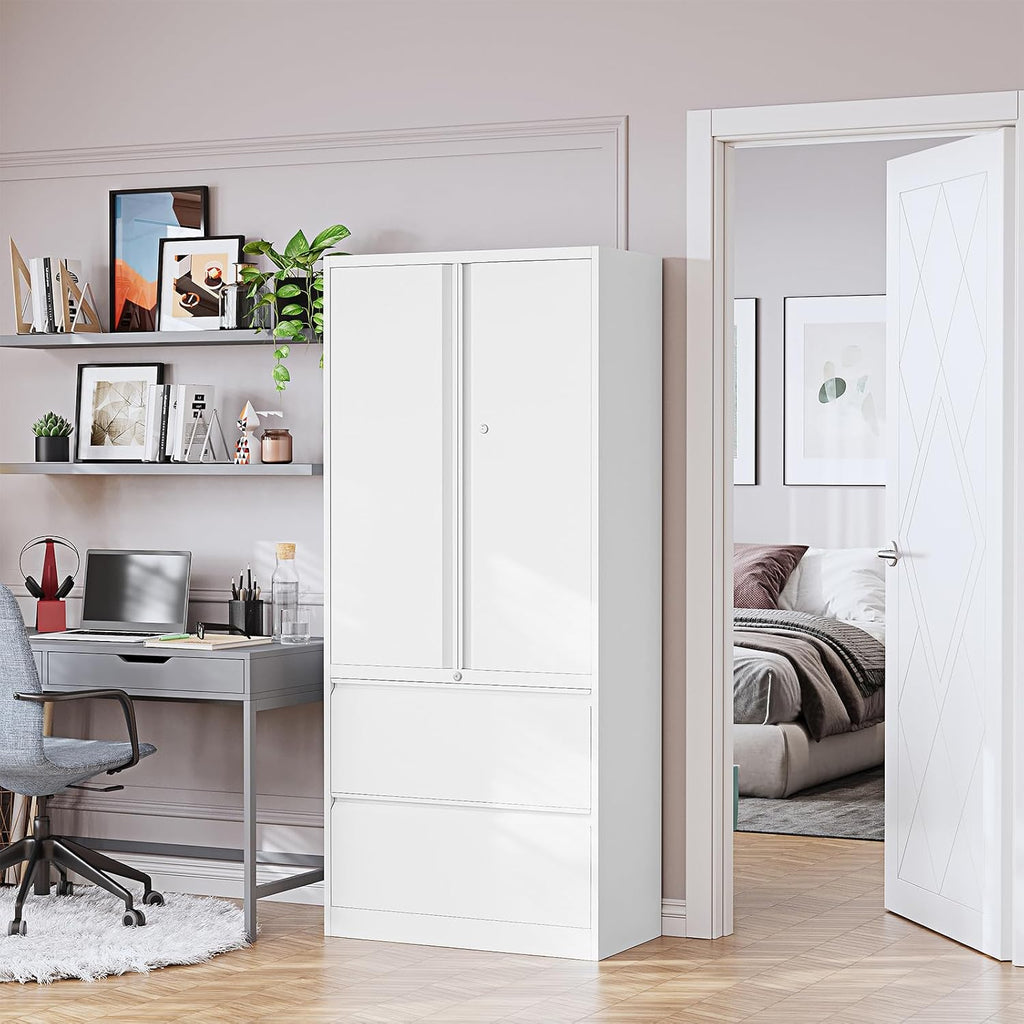 2-Drawer Metal File Cabinet, Lateral Vertical Filing Cabinets , Locking File Cabinet with Storage Shelves