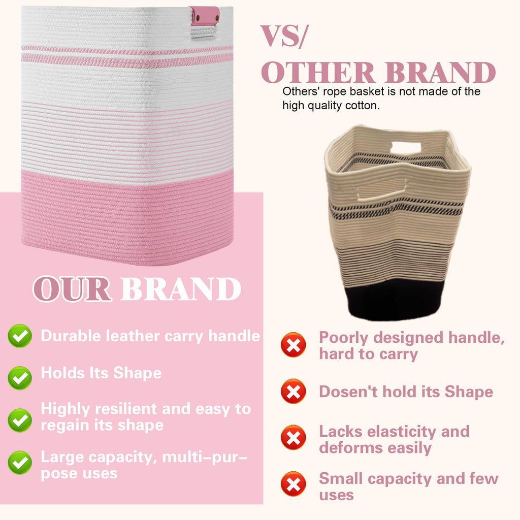 Laundry Hamper, 85L Tall Laundry Basket with Leather Handles, Rectangle Large Clothes Hamper for Organizing, Cotton