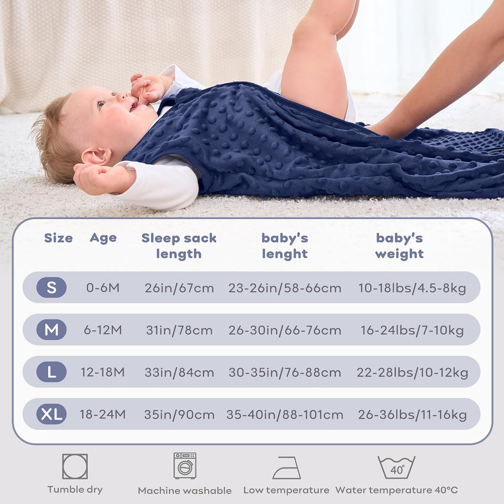 Fleece Baby Sleep Sack, 1.5 TOG Cotton Baby Wearable Blanket With Soft Plush Dots, 2 Pack