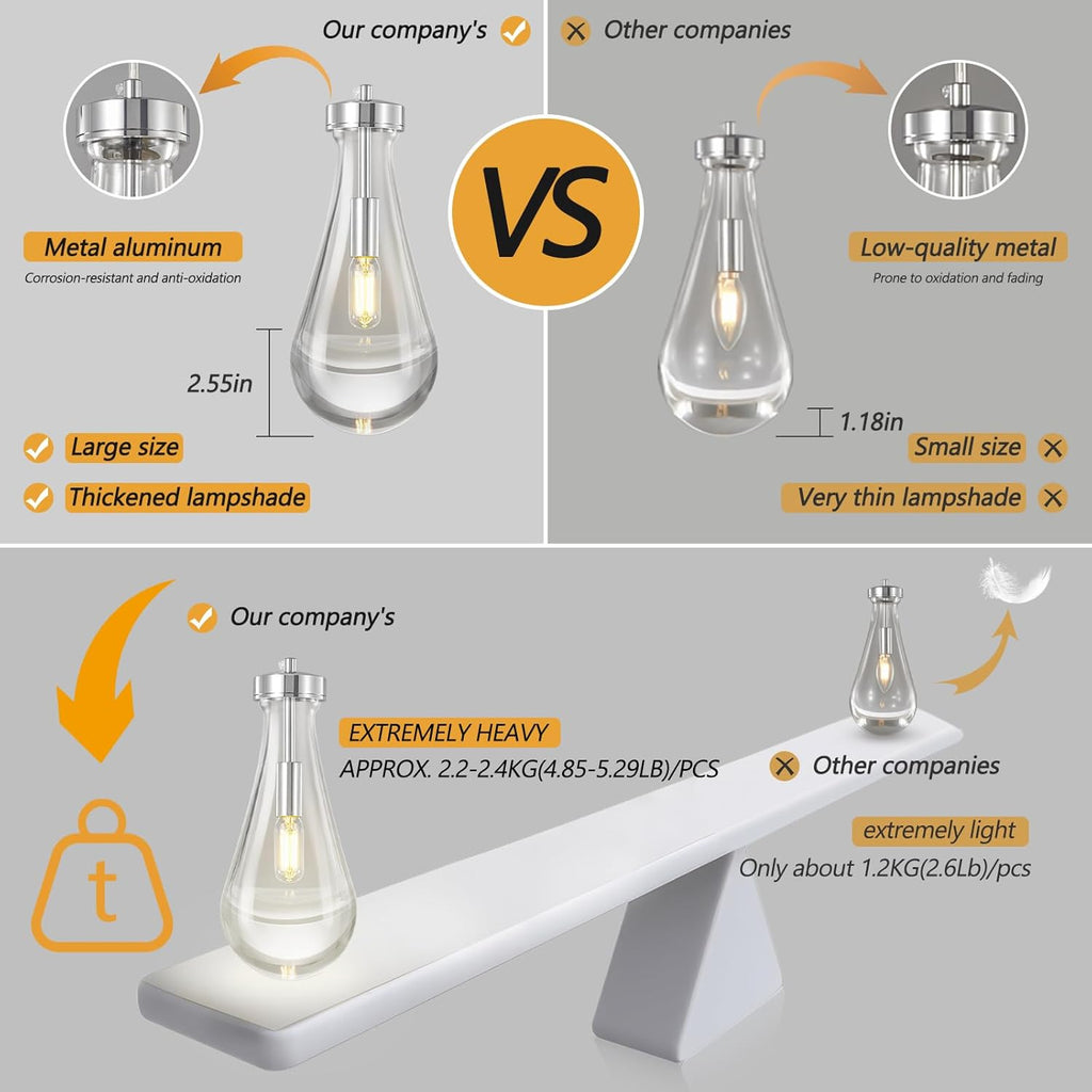 Raindrop Pendant Lights Kitchen Island Teardrop Chrome Hanging Light Fixtures Clear Solid Glass Pendant Light Modern Chandeliers for Dining Room Porch Corridor Living Room (2-Light) A121-B0DNDNPR3C