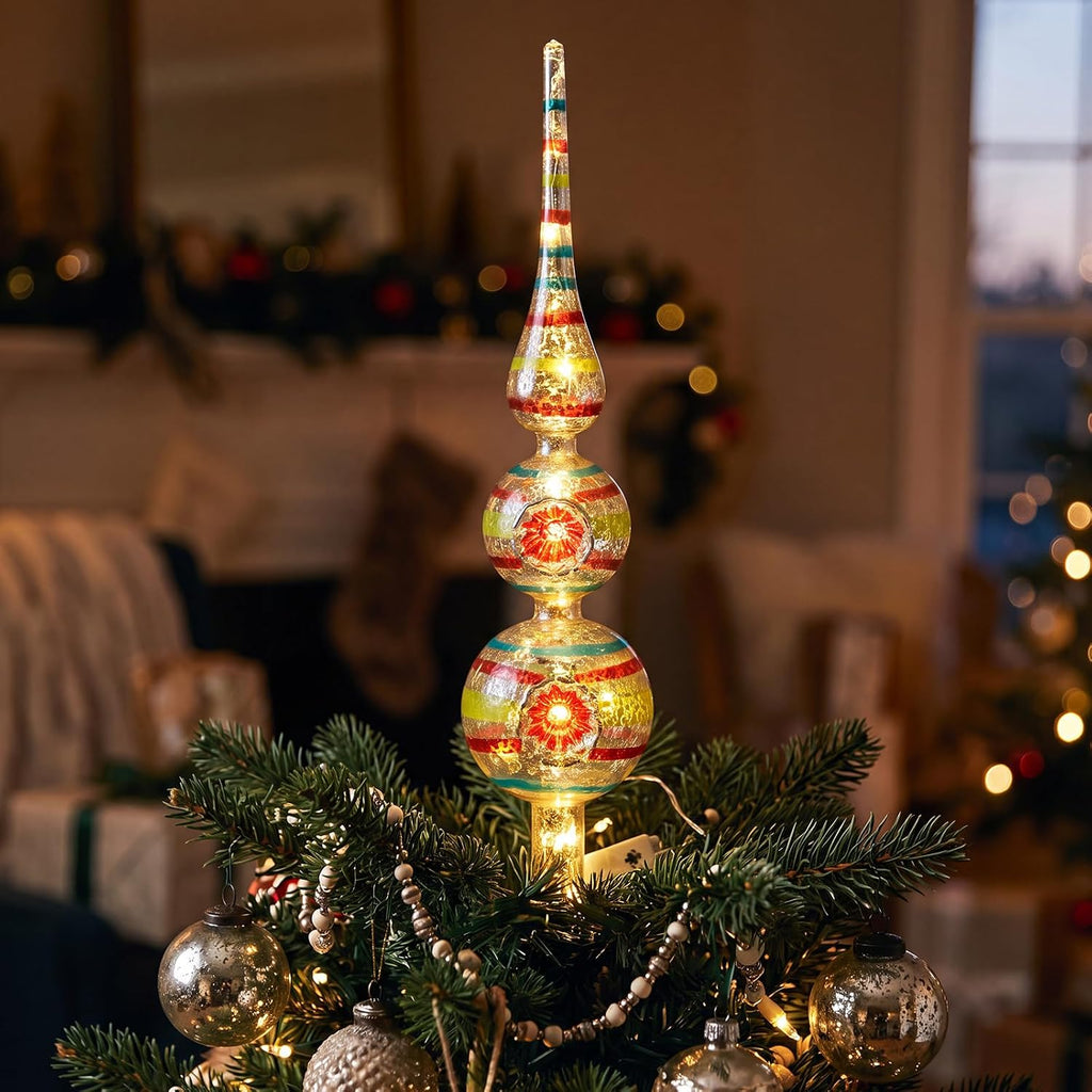 12" Mercury Glass Christmas Tree Topper,Flower,Vintage Floar