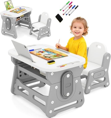 Kids Table and Chair Set, Height Adjustable, Grey