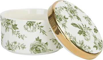 Green Delft Round Trinket Box, Jewelry Storage Counter or Nightstand, Ring Holder for Bridal Shower, Wedding, or