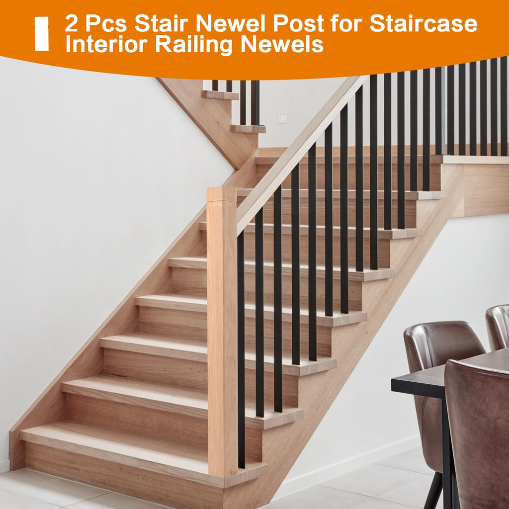 2PCS Solid Red Oak Stair Newel Post, 3.5 x 48 inch Wood Balusters