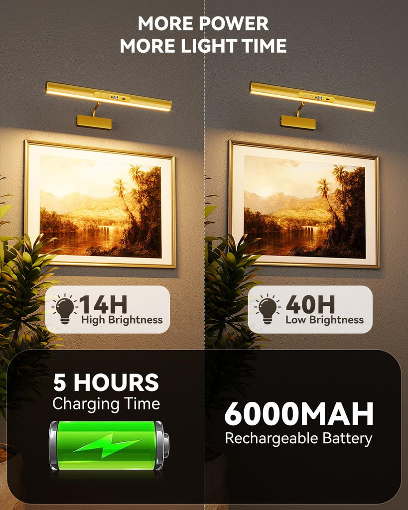 13" Rechargeable Picture Light for Wall with Remote, Gold 2-Pack