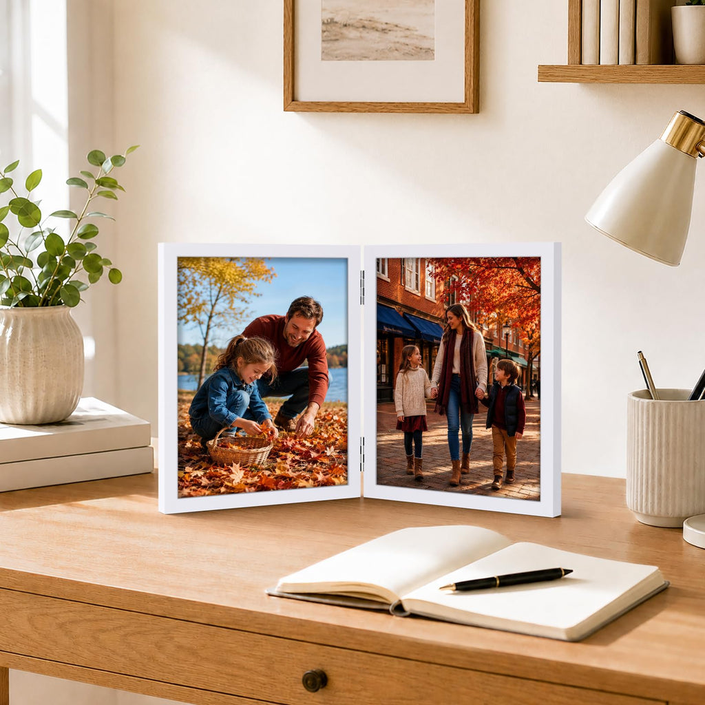 8x10 Double Picture Frames, Hinged Frame with Tempered Glass