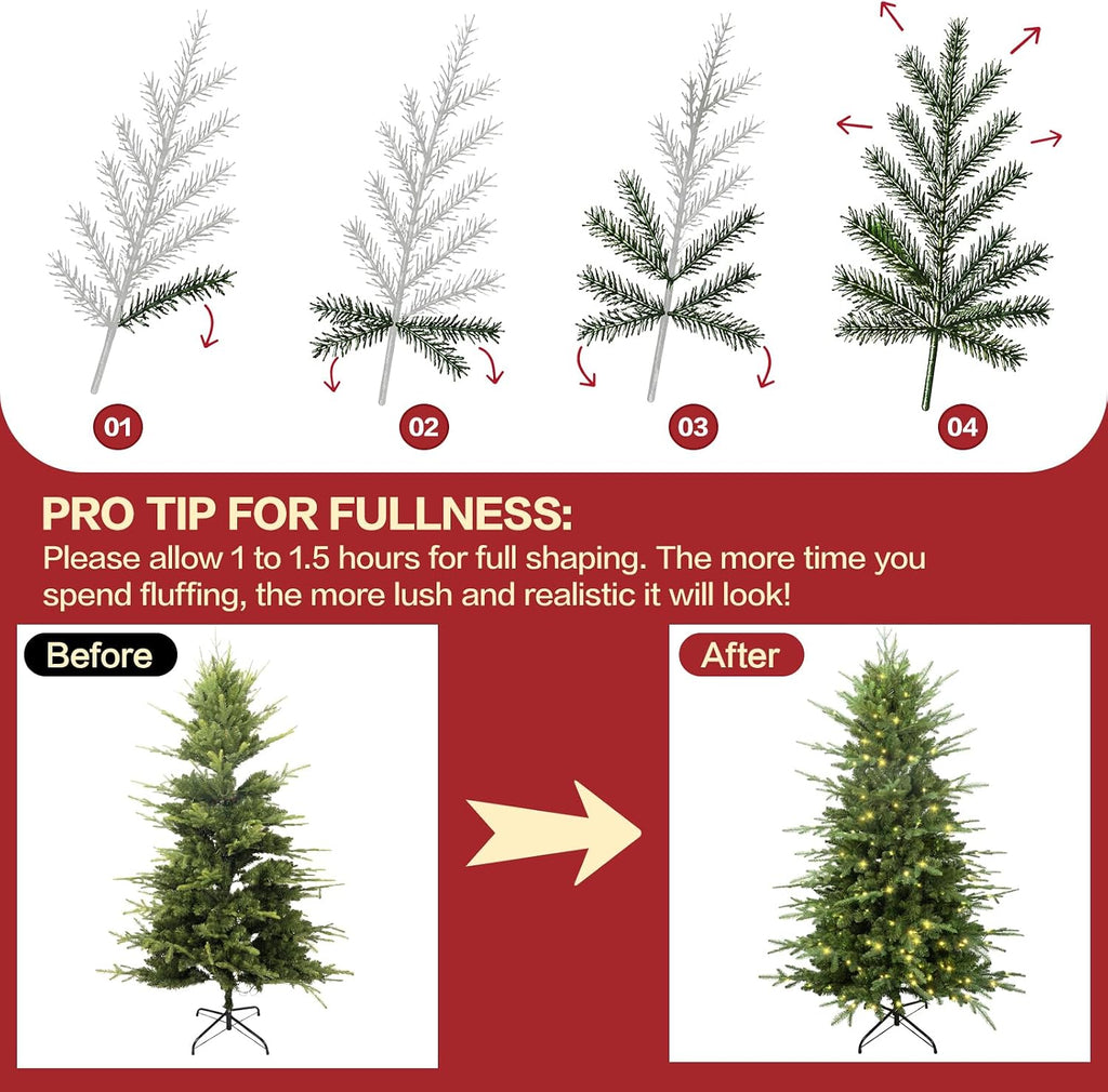 7 FT Prelit Aspen Fir Christmas Tree, Blue Spruce Xmas Tree | Blue Spruce Slim Pencil Xmas Tree PE & PVC Mixed Branch