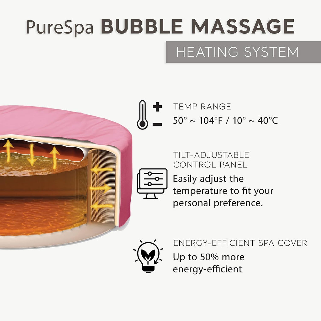 PureSpa 4 Person Inflatable Hot Tub with Energy-Efficient Spa Cover | 28479EH Bubble Massage: Saltwater System