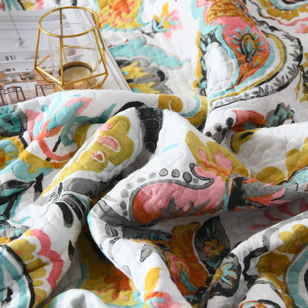 Quilt King Size, 100% Pure Cotton Bedspread, Lightweight Reversible Quilted Coverlet White King Bedding Sets, Vintage