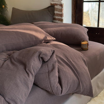 100% Muslin Cotton Mocha Houndstooth Queen Size Duvet Cover