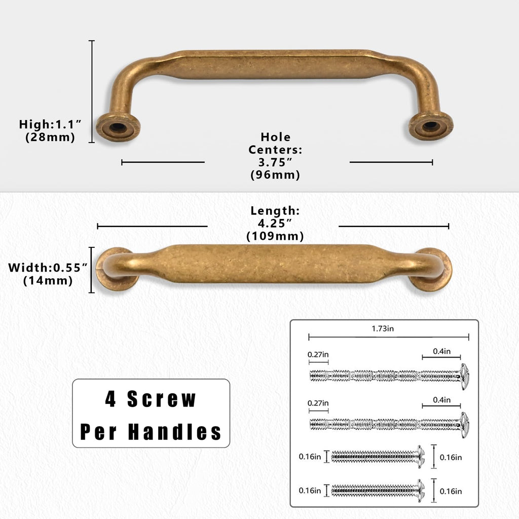 10 Pack Antique Brass Cabinet Pulls 3.75 Inch(96mm) Kitchen Cabinet Handles Solid Zinc Alloy Cabinet Hardware Drawer