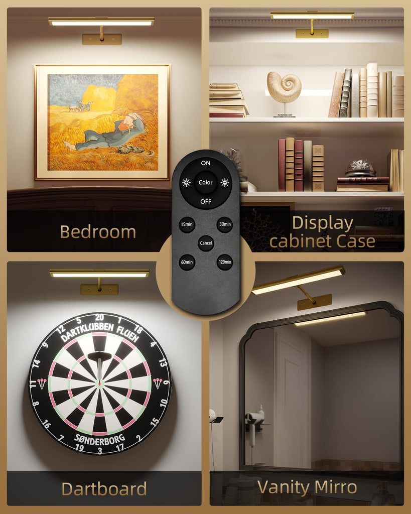 Picture Light for Wall, 4800mAh Rechargeable Wireless Lights, 16'' IR Remote Ccontrol Dimmable Magnetic LED Art