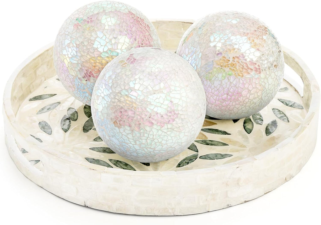 Decorative Balls, 4 Inch Glass Mosaic Orbs Sphere Bowl Fillers, Coffee Table Centerpiece Ball Ornaments - Set of 3
