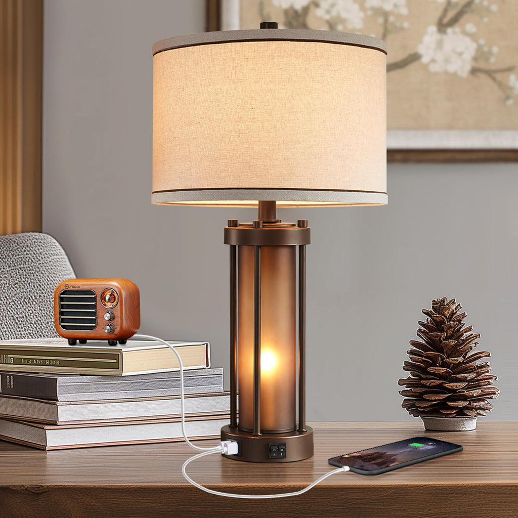 Farmhouse Table Lamps with USB C+A Ports