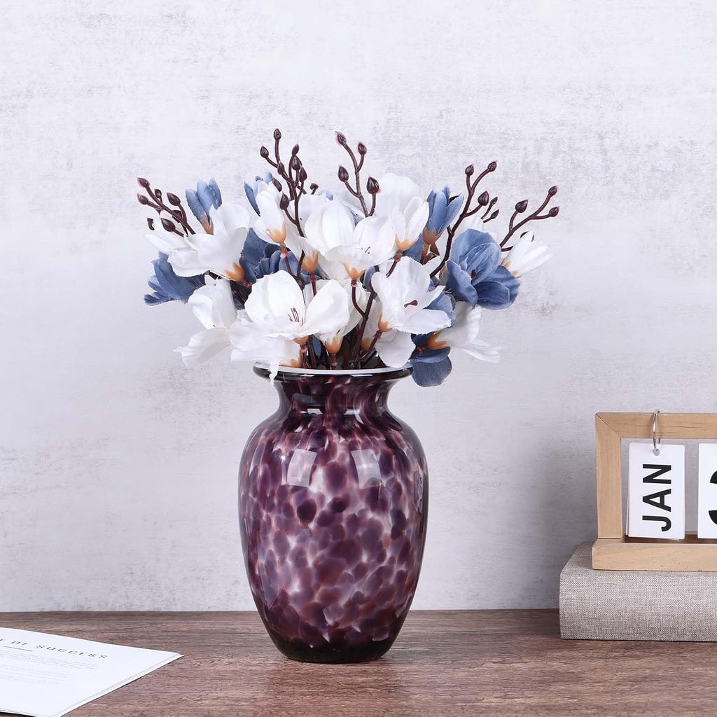 9" Purple Hand Blown Glass Vase - Murano Style Art Glass Sculpture, Stained Colorful Flower Vase for Table