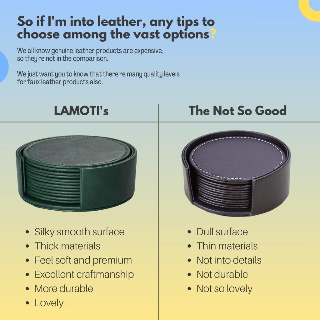 Leather Coasters for Drinks, Drink Coasters Set of 6 with Holder