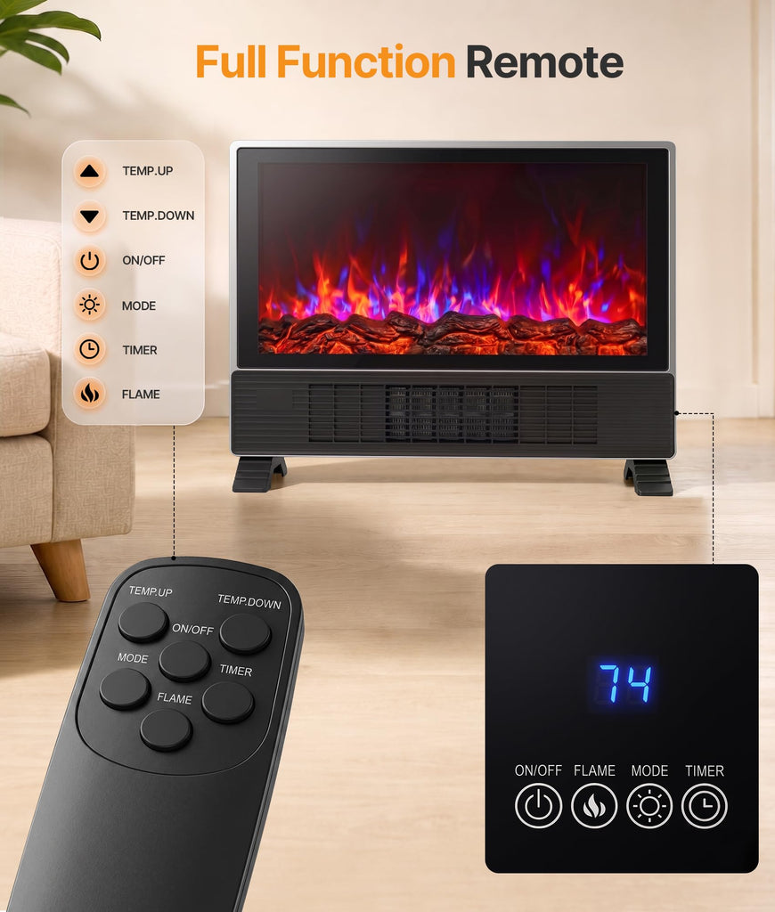 23.6-Inch Freestanding Electric Fireplace Heater with 3D Flame Effect