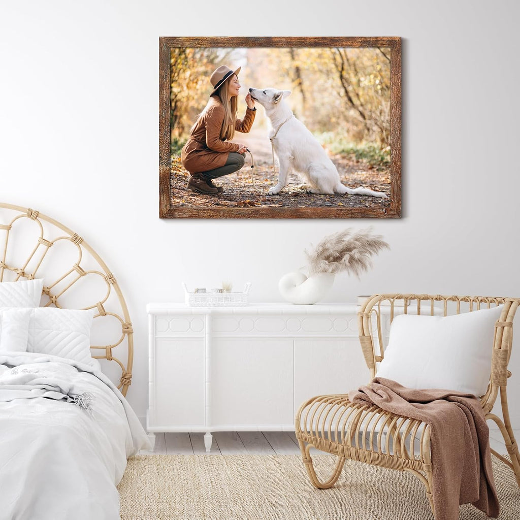 24x36 Poster Frame Rustic Wood Big Photo or Movie Poster Frames for Wall Decor with Polished Plexiglass,Brown,2 Pack