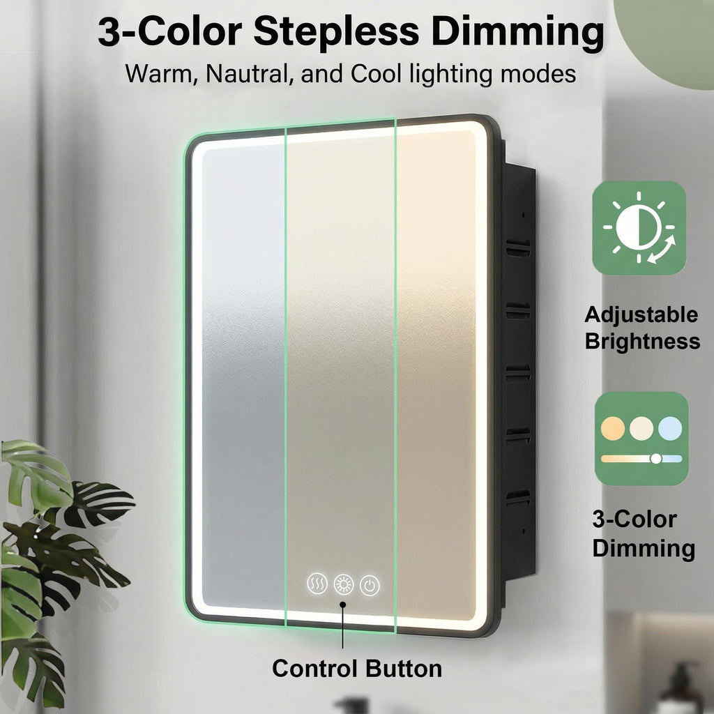 LED Medicine Cabinet Mirror 22x30 Inch, Recessed Medicine Cabinets with Lights, Anti-Fog Bathroom Mirror with