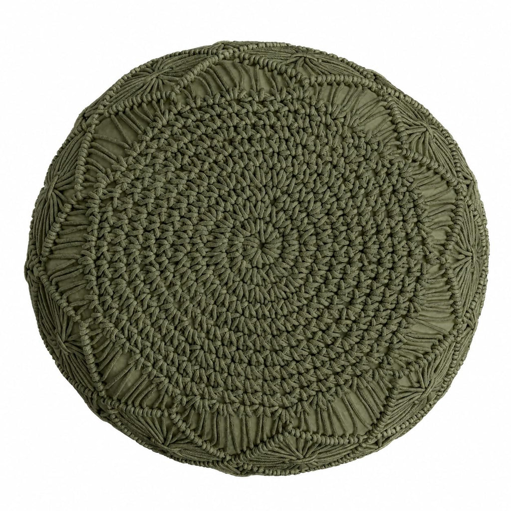 Macrame Pouf Ottoman 20x20x14 Green Handwoven Dori Footrest Stool