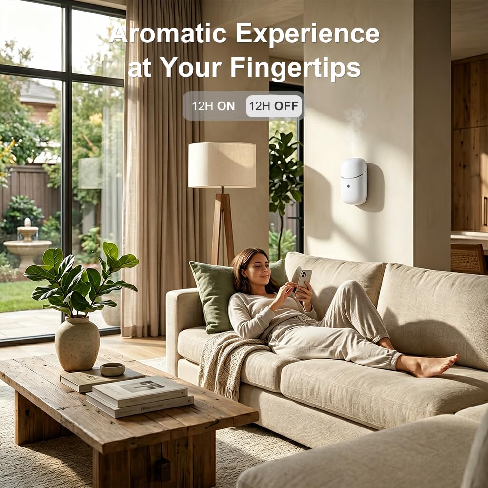 Waterless Diffuser, Quiet Plug in Essential Oil Diffuser with Up to 600 sq ft, 12-Hour Timer, Low/High Fragrance Modes