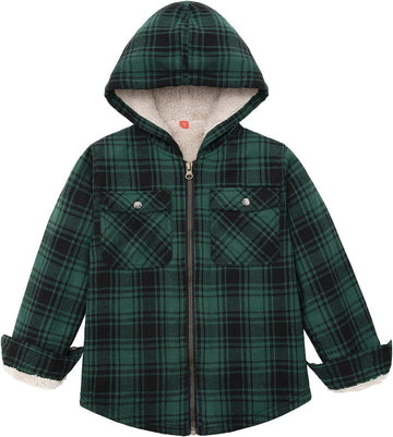 Boys Sherpa Lined Zip Flannel Hooded Jacket