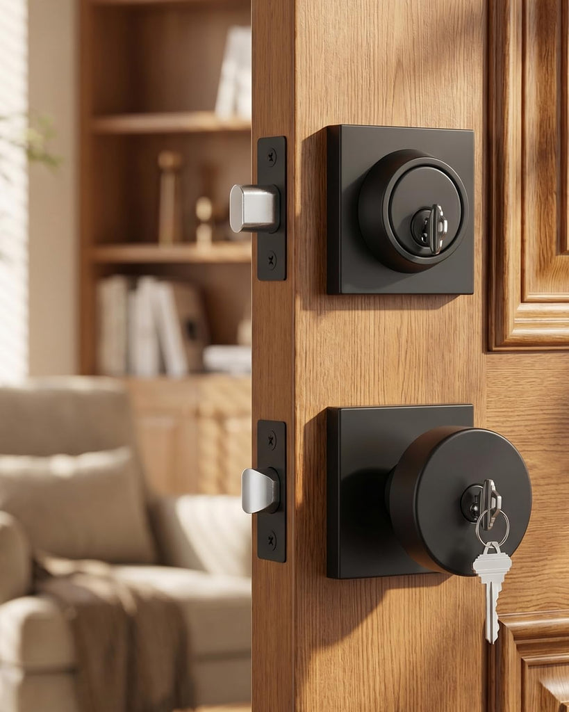 Matte Black Front Door Lock Set with Deadbolt(Keyed alike)3 Pack