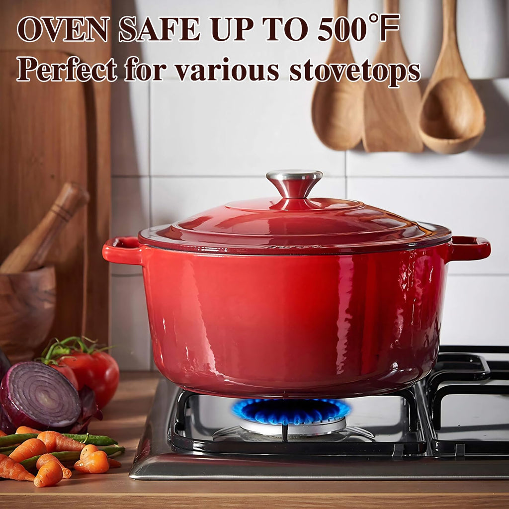7QT Enameled Cast Iron Dutch Oven with Lid & Cotton Potholders-Heavy-Duty Cookware for Bread Baking, Braising, Stews