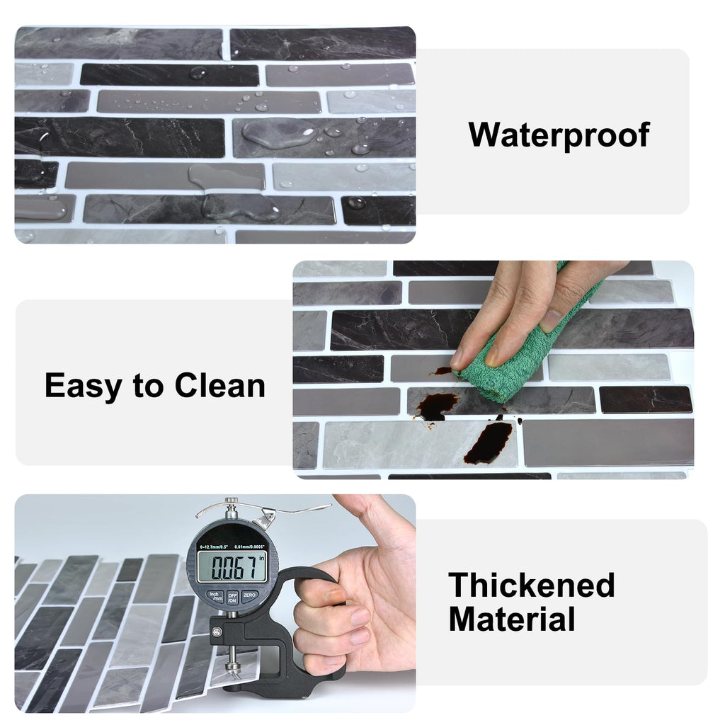10-Sheet Peel and Stick Backsplash Waterproof Oil-Proof Wall Tiles