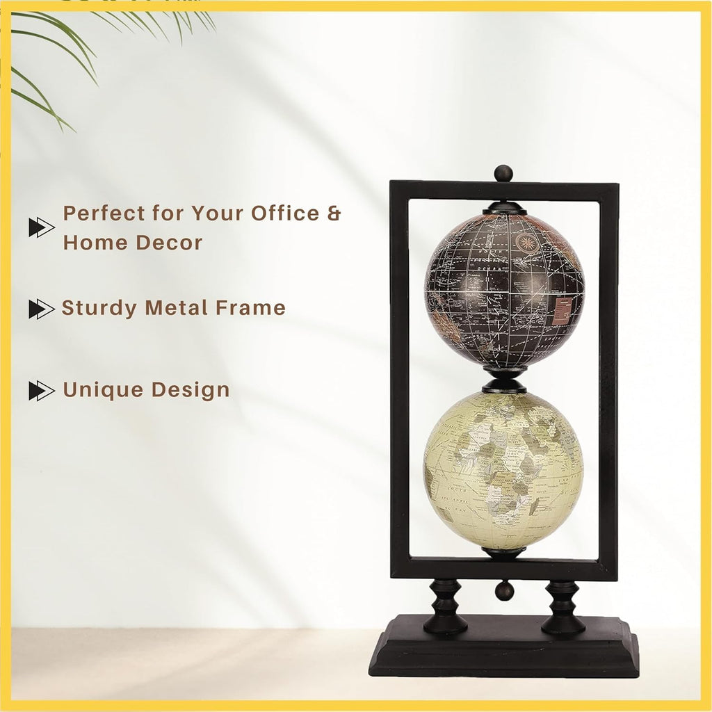 4'' World Globe Sturdy Metal Stand (NOT PLASTIC!) - Rotating Desktop Globes For Geographic Home Desk Table - Set of 2