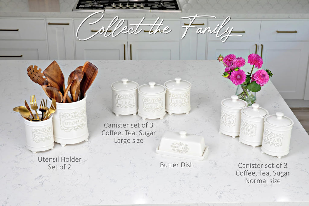 3-Piece Ceramic Canister Set, 25 Oz Each, 6.7-Inch, Airtight Lids