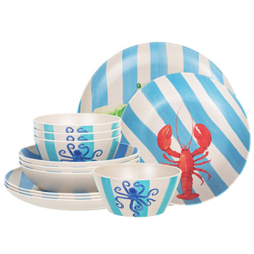 Melamine Dinnerware Sets 12 Pc, Service For 4, Blue Coast