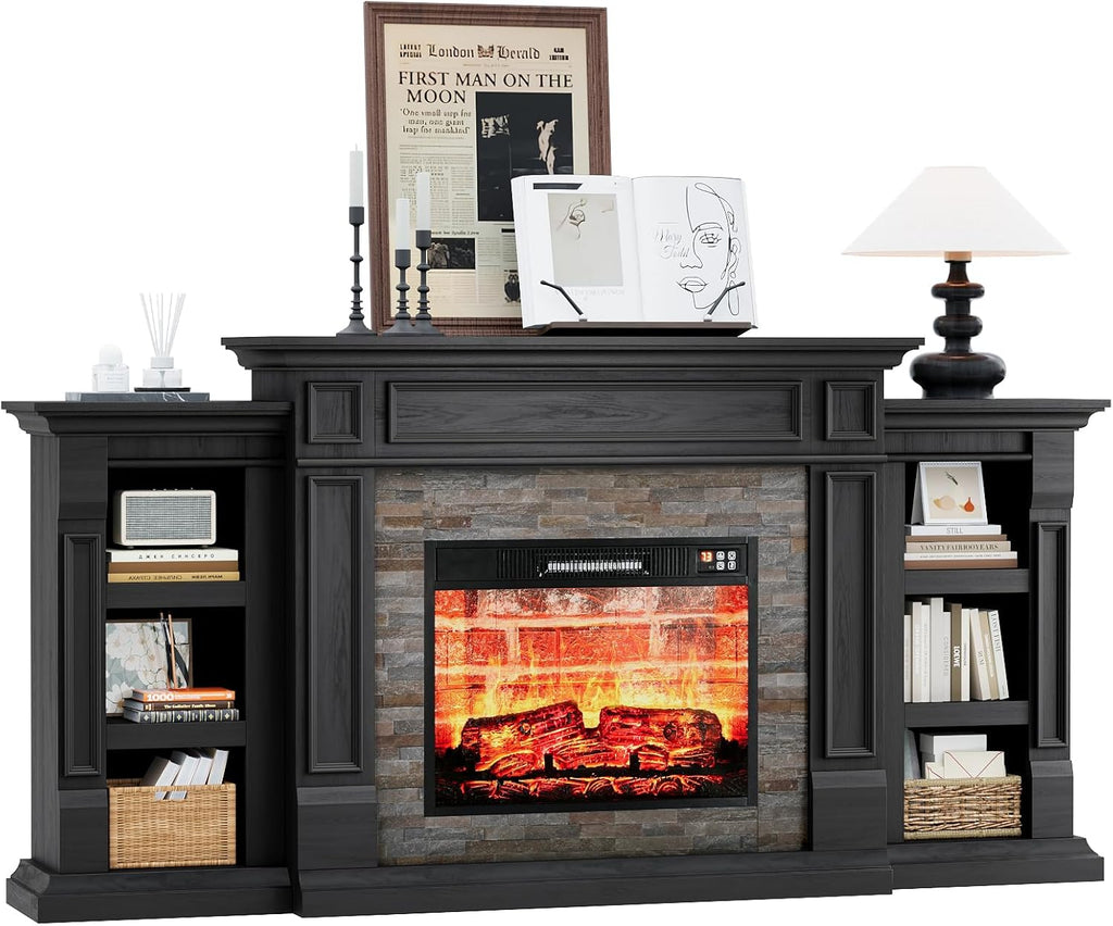 72" Electric Fireplace with Mantel, Fireplace TV Stand for TVs Up to 80 Inch, Modern Entertainment Center with