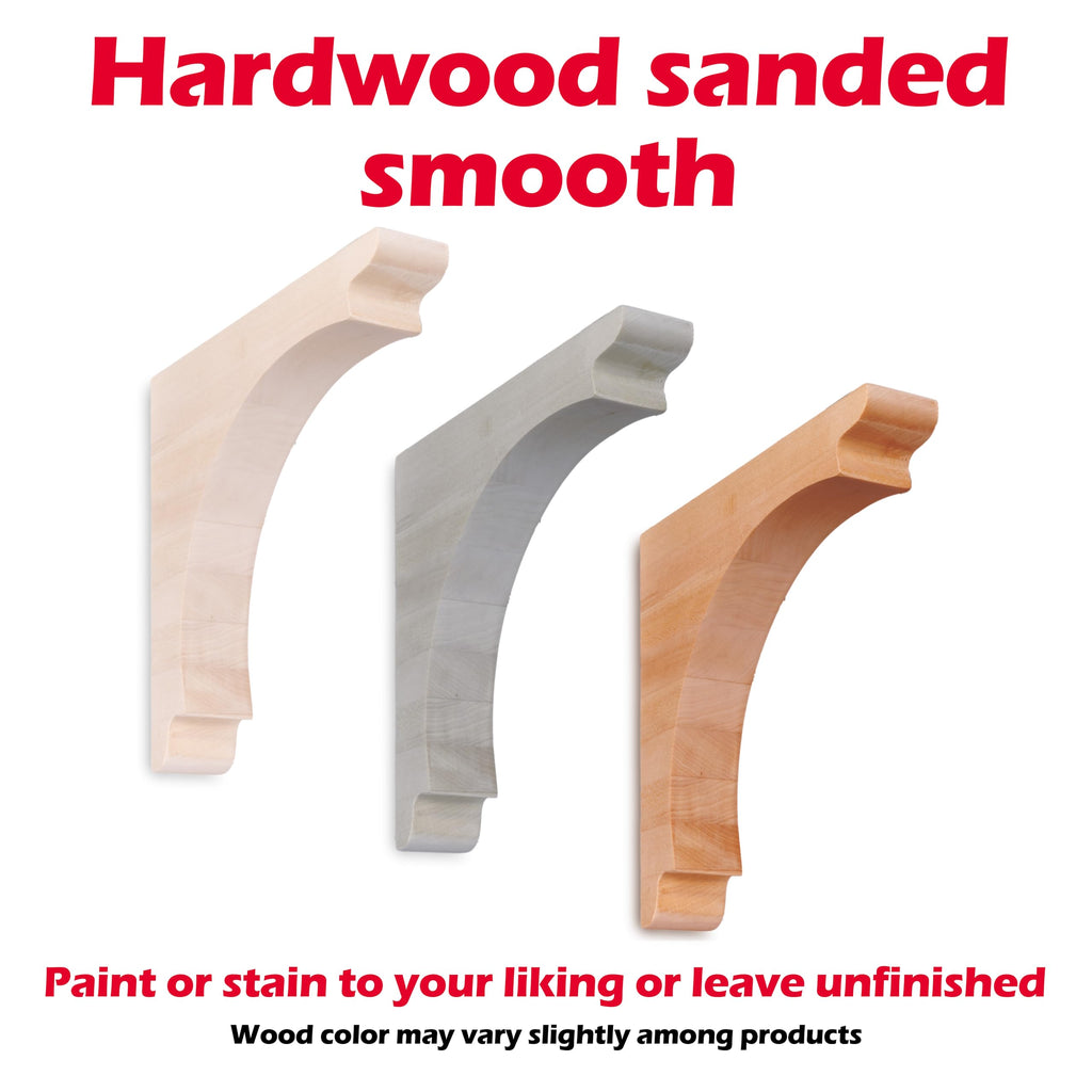 Arch Corbel (2 Count, Medium) | 7" x 7" x 13⁄4" Unfinished Hardwood Bracket w/Pre-Installed Keyhole Plate