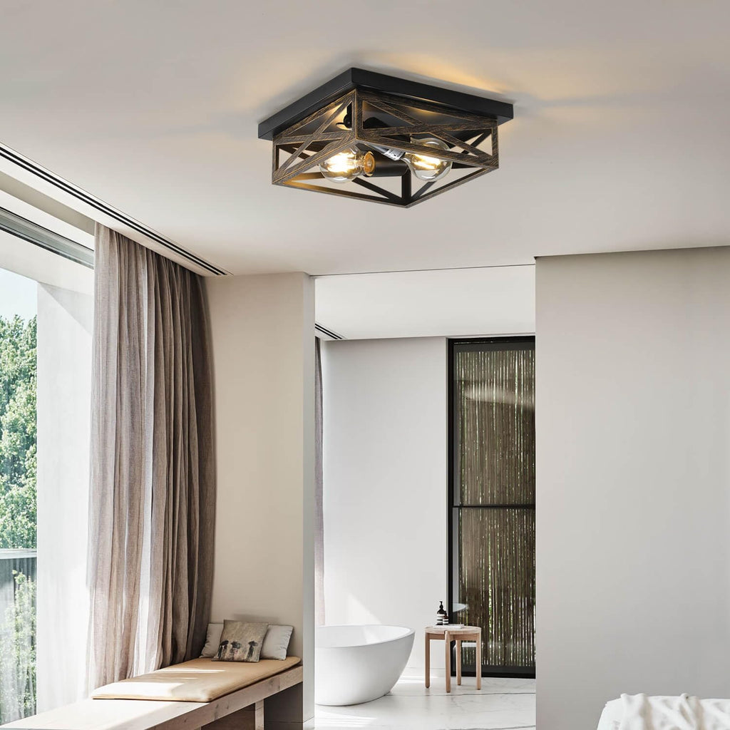 2Pack Rustic Flush Mount Ceiling Light Fixture, Modern Farmhouse Light Fixture, Kitchen Hallway Light Fixtures