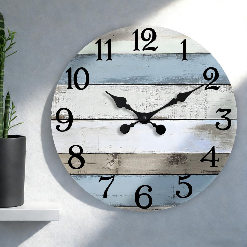 16 Inch Wall Clocks Battery Operated, Silent Non Ticking Wall Clock Wood, Coastal Country Design Rustic Wall Clocks