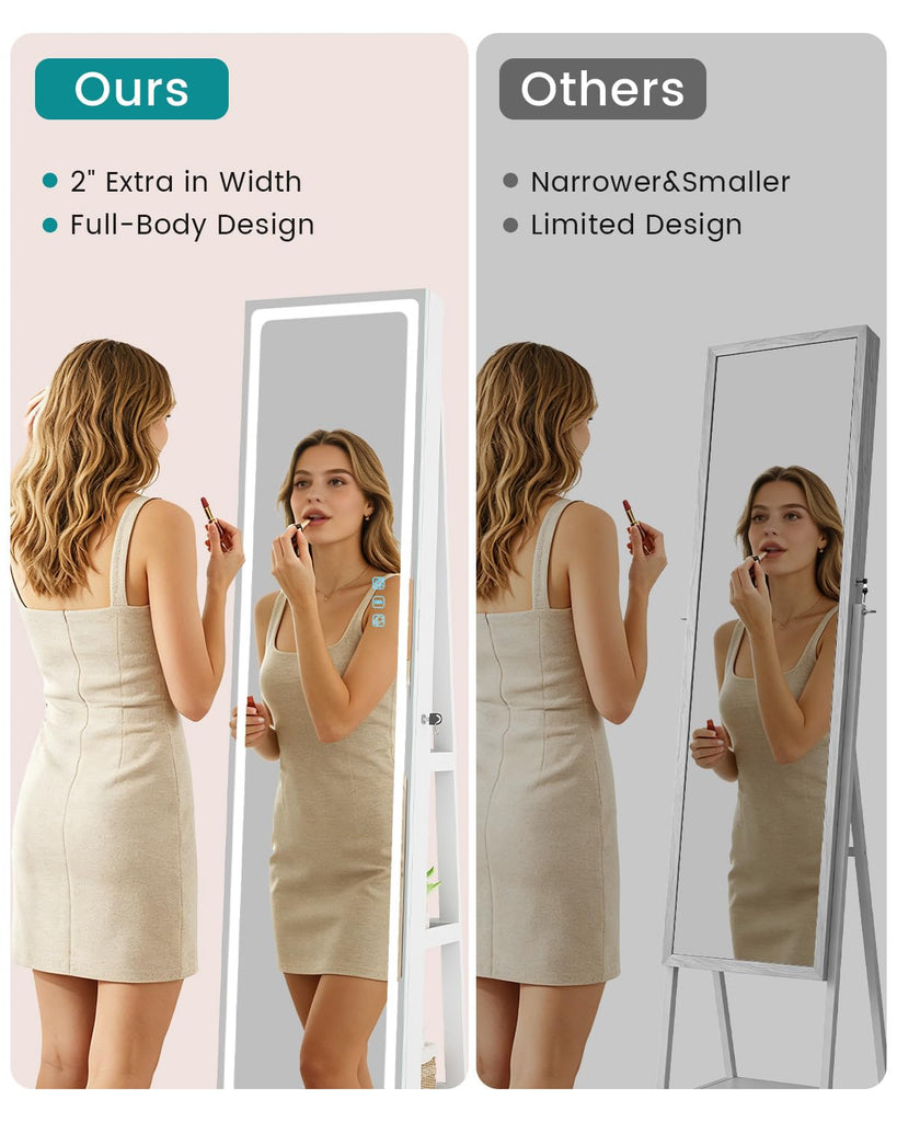 Mirror Jewelry Cabinet Standing with RGB Lights, 360° Swivel, Lockable