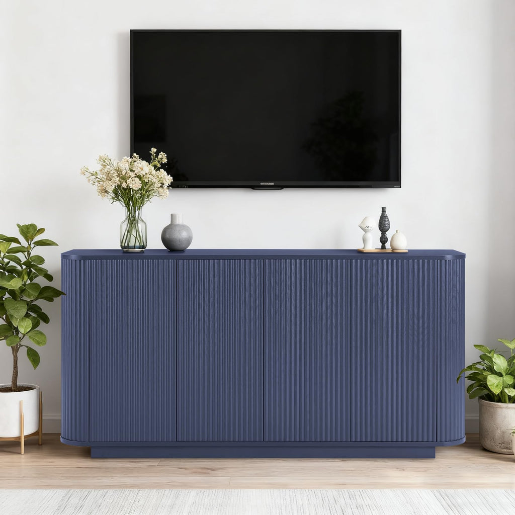 64" Fluted Buffet Cabinet with Storage, Blue Sideboard Cabinet