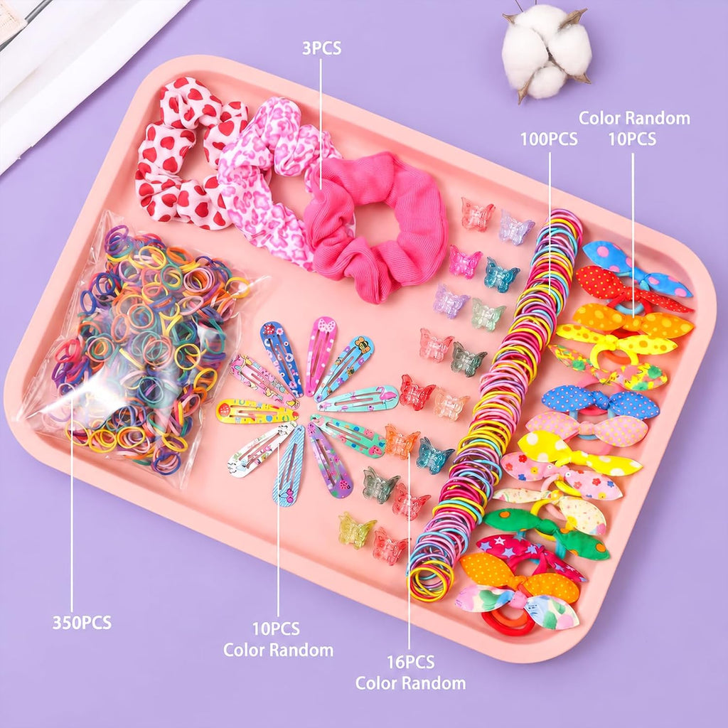 Hair Accessories for Toddler Girls,463 Pcs Colorful Hair Ties Set with 26 Pcs Hair Clips,Cute Scrunchies,Butterfly