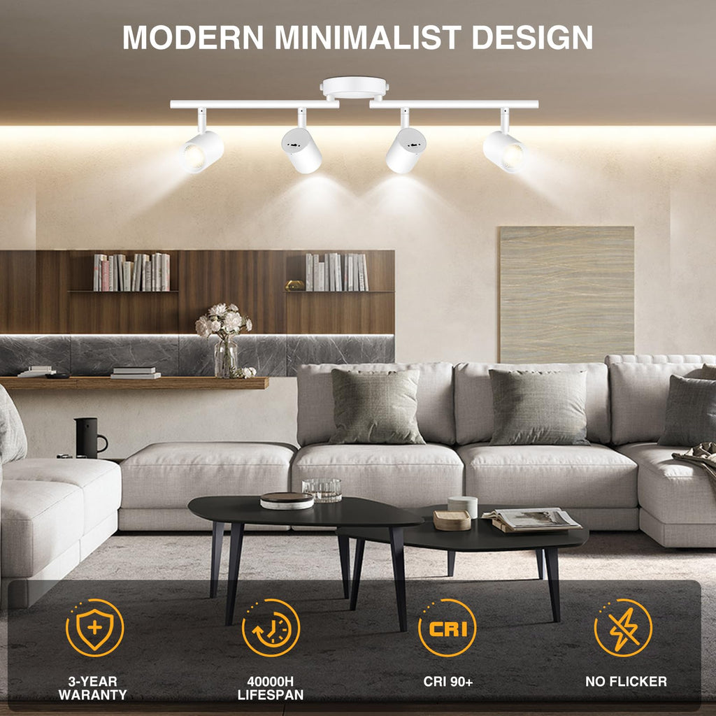 4 Light LED Track Lighting Fixtures Ceiling, White