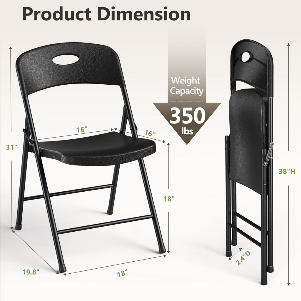 Folding Chairs 10 Pack, Outdoor Plastic Sturdy Metal Folding Chairs for Outside Indoor, Portable 350 lbs Capacity