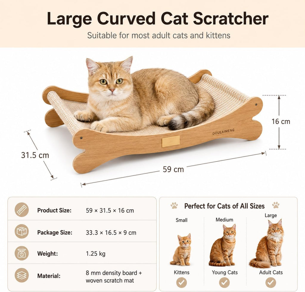 Wooden Cat Hammock Bed - Elevated Pet Lounger for Cats & Small Dogs, Sturdy Natural Wood Frame, Breathable Mesh