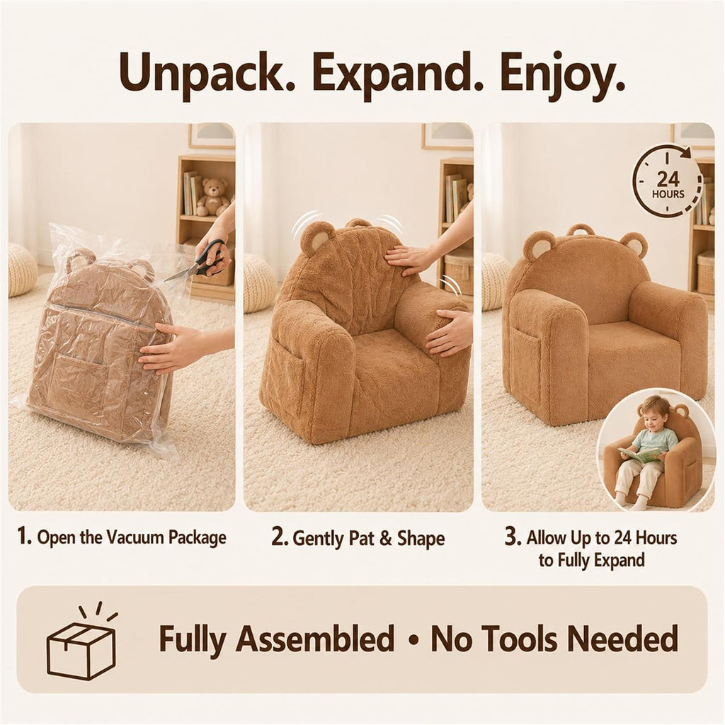 Toddler Chairs Comfy, Brown Bear Kids Couch for Ages 1-6