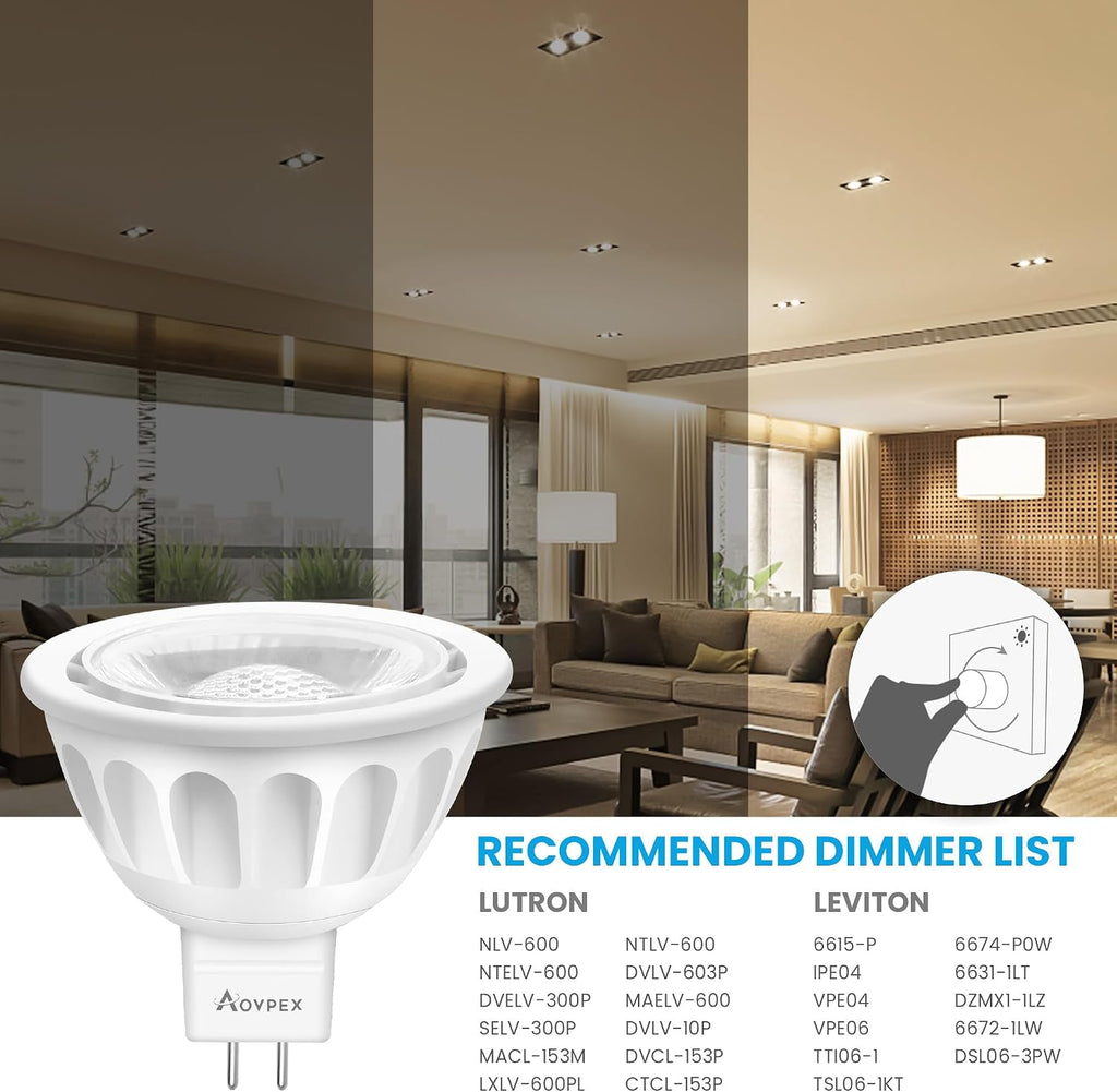 6 Pack Dimmable MR16 LED Bulbs, 12V 5W(50-Watt Equivalent), 3000K Warm White, GU5.3 Bi-Pin Base, 40-Degree, Indoor