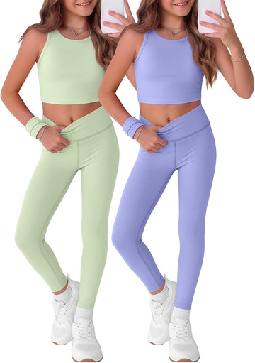 Girls Athletic Sets Kids Workout Outfits 6 Pcs Sets