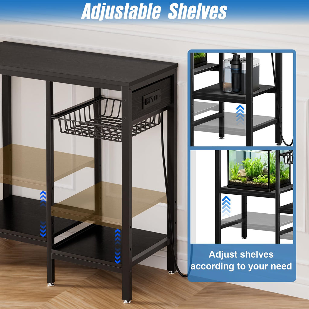 20 Gallon Fish Tank Stand with Power Outlet & Adjustable Shelves