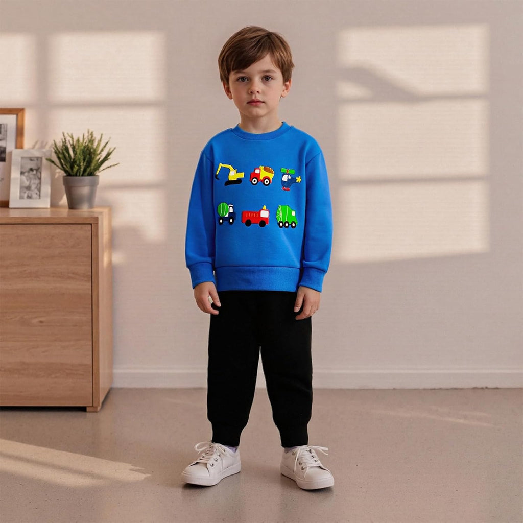 Toddler Baby Boy Clothes Embroidery Trucks Sweatshirt Pants Set