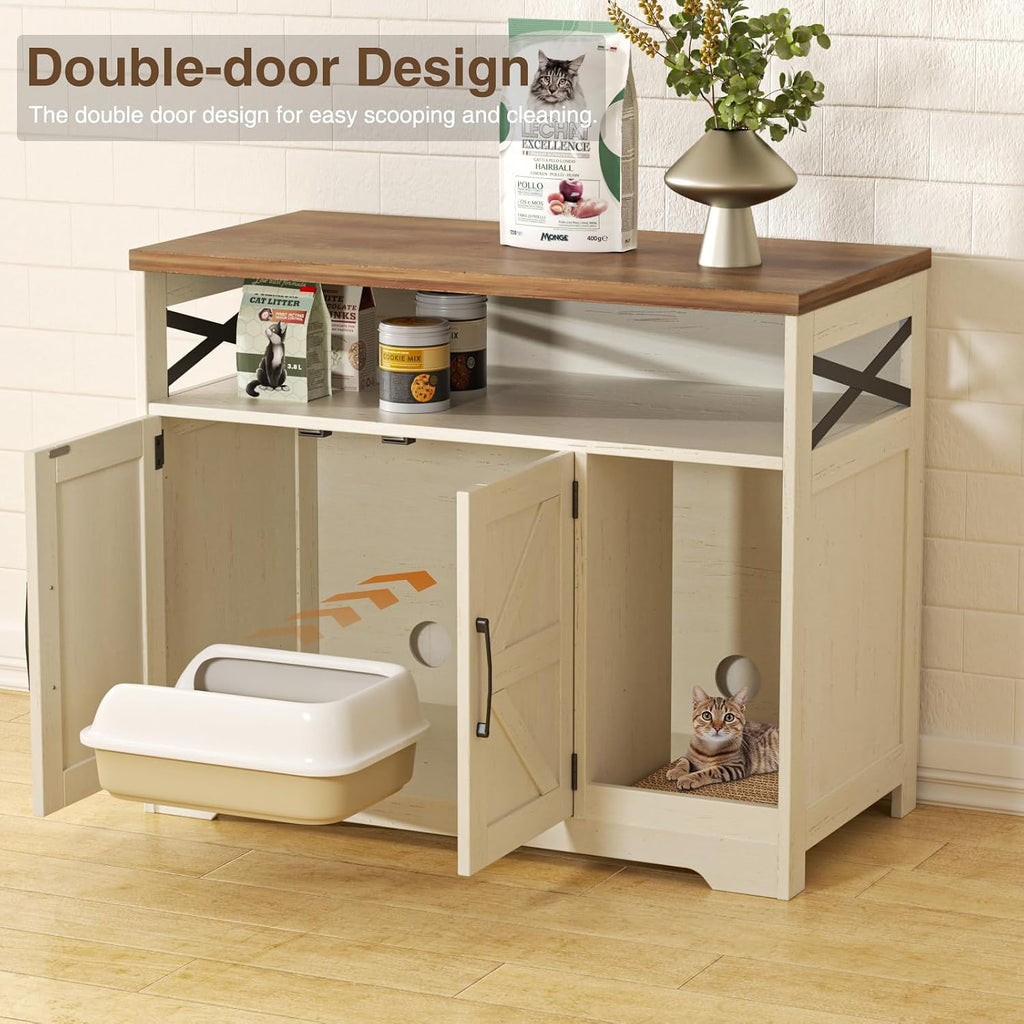 Cat Litter Box Enclosure, Hidden Litter Box with Scratch Pad