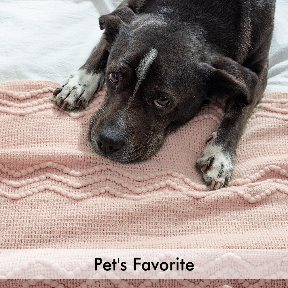 Light Pink Knitted Boho Throw Blanket for Couch 50"x60"